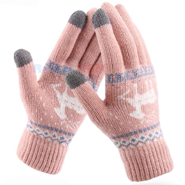 manusi pentru telefon iarna woolen gloves st0002 pink