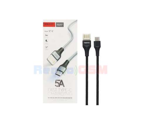 cablu date incarcare tranyoo x7 type-c cable fast charging 5a 1m