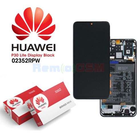 display cu touchscreen rama si acumulator huawei p30 lite 2019 mar-l01a mar-l21a mar-lx1a  negru service pack