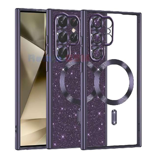 husa luxury glitter magsafe samsung galaxy s22 ultra 5g deep purple sm-g998b
