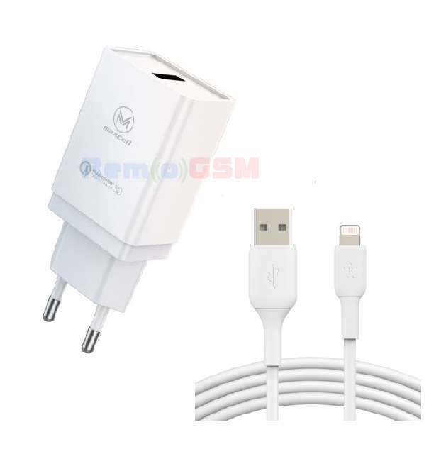 incarcator si cablu date iphone 18w 3a 1xusb-a qc 30 white maxcell cdq090