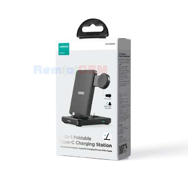 incarcator wireless charging station 4in1 joyroom jr-wqs01 foldable telefon casti ceas type-c version  black