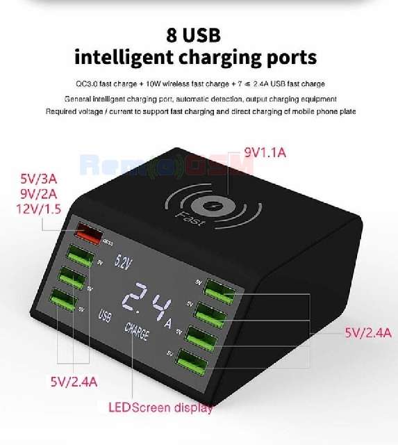 multiple usb fast charger 8 x usb qualcomm smart charge 30 838w wireless charge