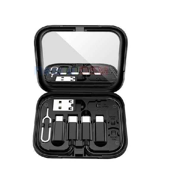 set travel multi cable 3a usb-c + adaptoare microusb lightning usb-a cheita sim hoco u114