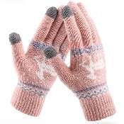 manusi pentru telefon iarna woolen gloves st0002 pink