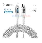 hoco u115 lightning to type c pd 20w transparent data cable with display grey