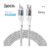 hoco u115 lightning to type c pd 20w transparent data cable with display grey